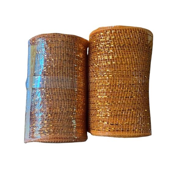 Mesh Ribbon Polyester Black Orange Metallic Decoration Halloween Fall READ - Picture 3 of 5